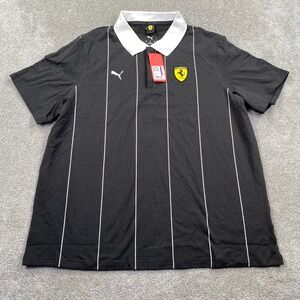Puma Ferrari Race Premium Polo Mens XXL Black Pinstripe Short Sleeve 630209 01